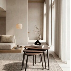 Solid Walnut Nesting Table Set, Mid Century Scandinavian Design, Living Room Accent Furniture image 5