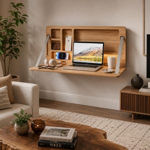 Wall Mounted Foldable Desk Floating Workstation Space Saving Folding Desk Home Office Wall Desk Small Space Computer Table Wooden Wall Table