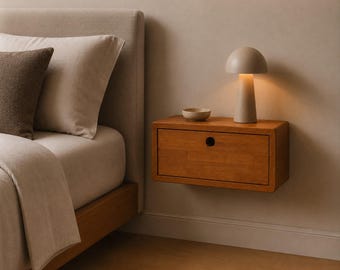 OakLED Floating Nightstand Drawer Personalized Wall Mounted Bedside Shelf Solid Wood Nightstand Rustic Bedroom Furniture TV Unit Shelf Decor