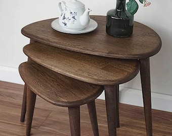 Solid Walnut Nesting Tables, Mid-Century Modern Living Room Accent Furniture