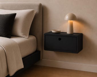 LED Floating Nightstand Drawer Personalized Wall Mounted Bedside Shelf Solid Wood Nightstand Rustic Bedroom Furniture TV Unit Shelf Decor