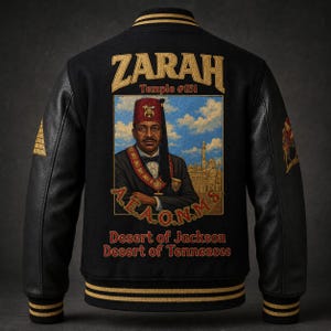 Personalized Shriner Varsity Jacket for Noble, Custom Pyramid Camel Embroidered Bomber, Masonic Temple Gift