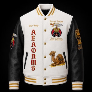 Custom Shriners Varsity Jacket, Personalized Name & Temple Leather Sleeve Letterman Coat, Masonic Nobles Gift for Him