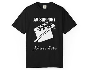 AV Support Crew T-shirt | Clapperboard Microphone, Custom Name
