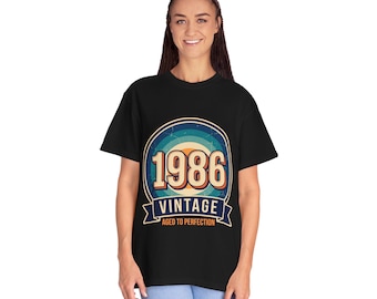 1986 Vintage Aged to Perfection T-shirt | Retro Badge Design
