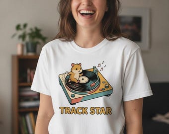 Track Star Hamster Record Player T-Shirt | Music Animal Tee