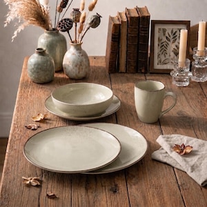 Speckled Stoneware Dinnerware Set – Cream Reactive Glaze, Wabi Sabi Rustic Tableware - Delivered To Your Home In 2 To 5 days