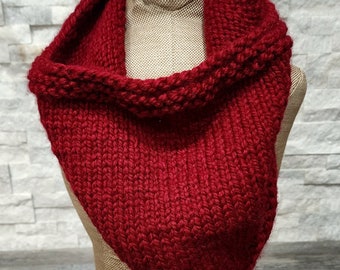 Red Hand-Knit Triangle Bandana Scarf