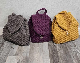 Crochet Backpack Purse: Textured Drawstring Bag