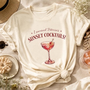 I Survived Patricia's Sunset Cocktails T-Shirt, Watercolor Cocktail Graphic Tee