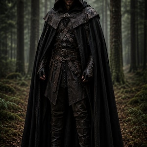 Personalisierter Dark Fantasy Waldläufer Umhang, Mittelalter Umhang, Ledermantel, LARP Cosplay Kostüm