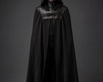 Gothic Hooded Cloak, Handmade Medieval Black Cape, Unisex Assassin Cloak, LARP Cloak, Dark Fantasy Cosplay Costume