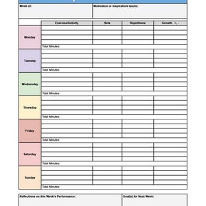 Afdrukbare wekelijkse workouttracker, fitnesslogboek (digitale download)