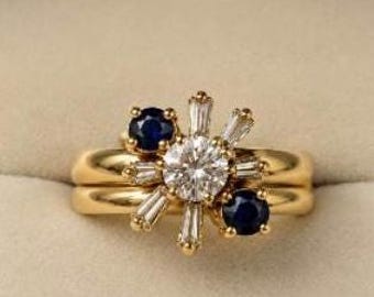 Vintage 14KP gouden diamant en saffier