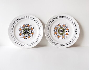 Ceramic Dinner Plates Set of 2 / White Plate Set /  Kathie Winkle Broadhurst Renaissance / Mid Century Dinner Plate Set / Mid Century Dining