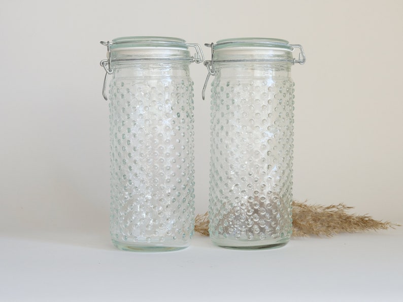 Textured Tall Glass Canisters with Hinged Lids