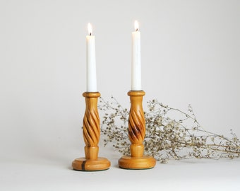 Vintage Wood Taper Candle Holder Set of 2 / Vintage Wooden Taper Candle Holder / Turned Wood Taper Candle Holder / Cottagecore Wood Candle