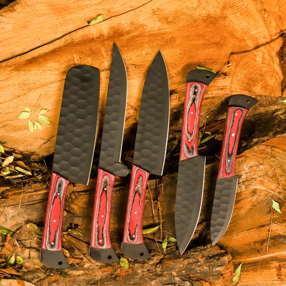 Handmade Chef Knife Set, 5Pcs Hand Forged Damascus Knives, Wooden Handle, Kitchen Gift for Dad, Premium Cooking Knife Ro