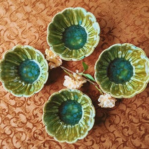 Vintage Olive Green and Turquoise McCoy Pottery #916 Berry Bowls Set of 4