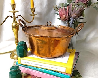 Hammered Copper Pot Antique Style Kettle Lid Hand Forged Primitive Kitchenware Lidded Tea Towel Storage Country Cottage Kitchen Accessories