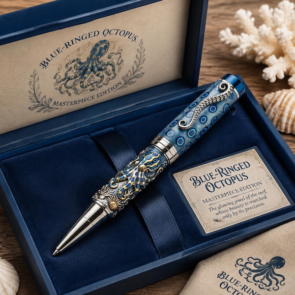 Blue Ringed Octopus Ballpoint Pen With Vintage Marine Design Perfect For Ocean Lovers And Unique Office Stationery Gift