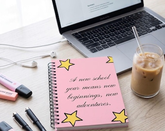 Back to School Journal, Aesthetic Spiral Notebook, College Student Gift, Cute Study Journal, School Notebook, Trendy Student Gift, Pink