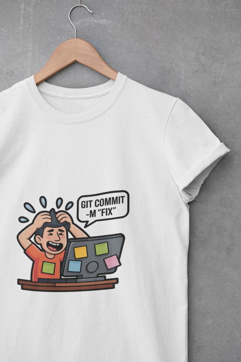 Camiseta Git Commit -m Fix, regalo divertido para programadores, camiseta para codificadores, regalo para desarrolladores de software, camiseta con humor de Git, regalo para ingenieros de software, camiseta para desarrolladores imagen 1