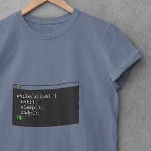 Camiseta "Comer, dormir, programar, repetir", regalo divertido para programadores, camiseta para codificadores, regalo para desarrolladores de software, camiseta de programación, regalo para ingenieros de software, camiseta para desarrolladores imagen 1
