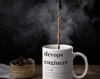 DevOps Engineer Definition Mug, White Ceramic Coffee Cup, Tech Gift