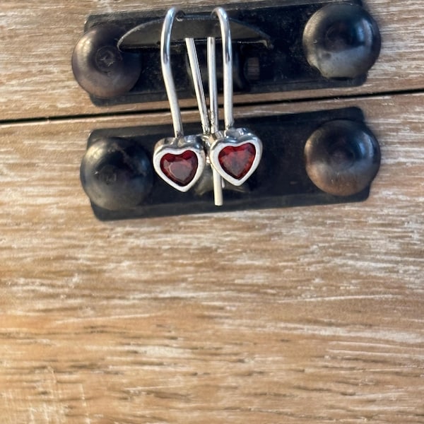 Sterling silver garnet heart earrings