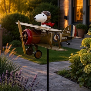 Flying Ace Dog Biplane Metal Wind Spinner Kinetic Garden Windmill Airplane Whirligig Outdoor Lawn Decor