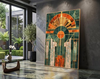 Tela astratta geometrica in stile Art Déco, decorazione murale con linee dorate, arredamento per la casa in stile retrò