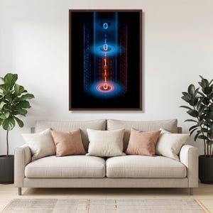 Tela con flusso di codice binario digitale, arte murale futuristica con flusso di dati, decorazione Cyber Matrix. Walnut Frame