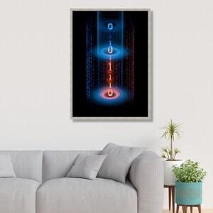 Tela con flusso di codice binario digitale, arte murale futuristica con flusso di dati, decorazione Cyber Matrix. Silver Frame