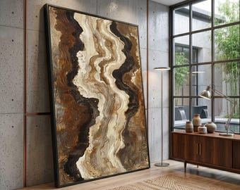 Earth Tone Abstract Canvas Art, Organic Wave Wall Painting, Neutral Decor