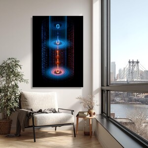 Tela con flusso di codice binario digitale, arte murale futuristica con flusso di dati, decorazione Cyber Matrix. StretchedWood Canvas