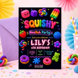 Invitation d'anniversaire NeeDoh, invitation d'anniversaire Squishy modifiable