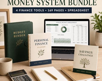 Complete Money System Bundle | Fillable Budget Binder, Savings Challenge, Annual Spreadsheet (Digital Download)