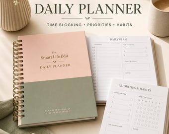 Daily Planner | Fillable A4 and US Letter Time Blocking, Productivity, Habit Tracker & Journal PDF
