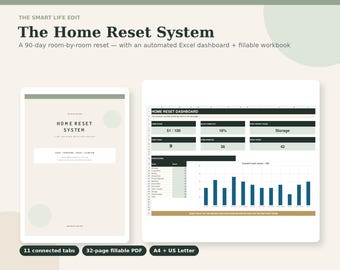 Home Reset Planner | 90-Day Declutter, Cleaning Schedule, Room Organisation (Digital Download)
