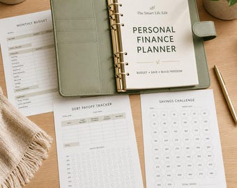 Personal Finance Planner PDF | Monthly Budget, Debt Payoff Tracker, Savings Challenge and Money Workbook