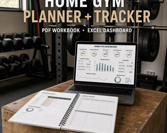 Home Gym Planner & Tracker | Fillable PDF Workbook + Excel Dashboard (Digital Download)