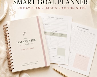Minimalist SMART Goal Planner | 90-Day Action Plan, Habit Tracker (PDF)