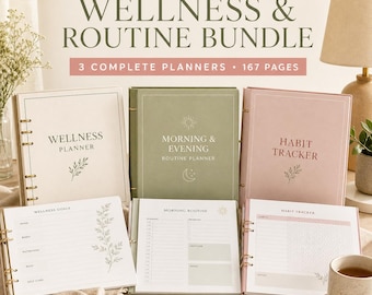 Wellness Routine Bundle | A4 & US Letter Self Care, Morning Evening, Habit Tracker (PDF)