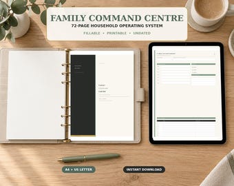 Family Command Center Planner | Fillable Household Binder, Weekly Schedule, Meal Planner & Chore Chart PDF