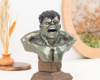 Hulk Bust Statue - Hand Painted Superhero Sculpture, Indoor Outdoor Decor Art Piece