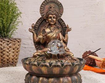 Durga Goddess Water Fountain - LED Lit Tabletop Decor, Meditative Home Accent