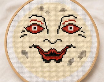 Vintage Halloween Moon Cross Stitch Pattern