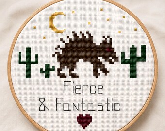 Emotional Support Cryptid: El Chupacabra Cross Stitch Pattern