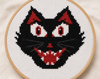 Vintage Halloween Cat Cross Stitch Pattern